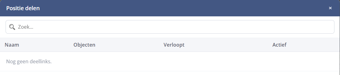 Het scherm Positie delen met een overzicht van bestaande deellinks