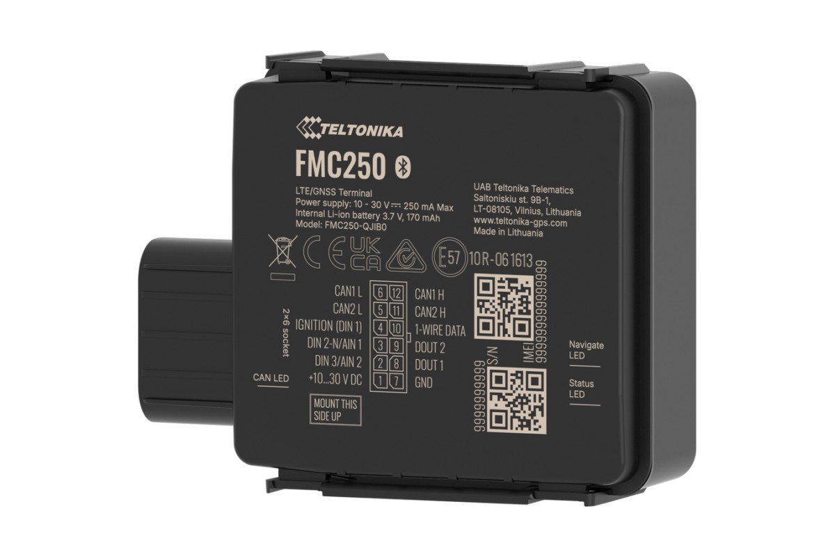 Teltonika FMC250: een waterdichte tracker met ingebouwde CAN-adapter voor bestelwagens, vrachtwagens, bussen en elektrische voertuigen